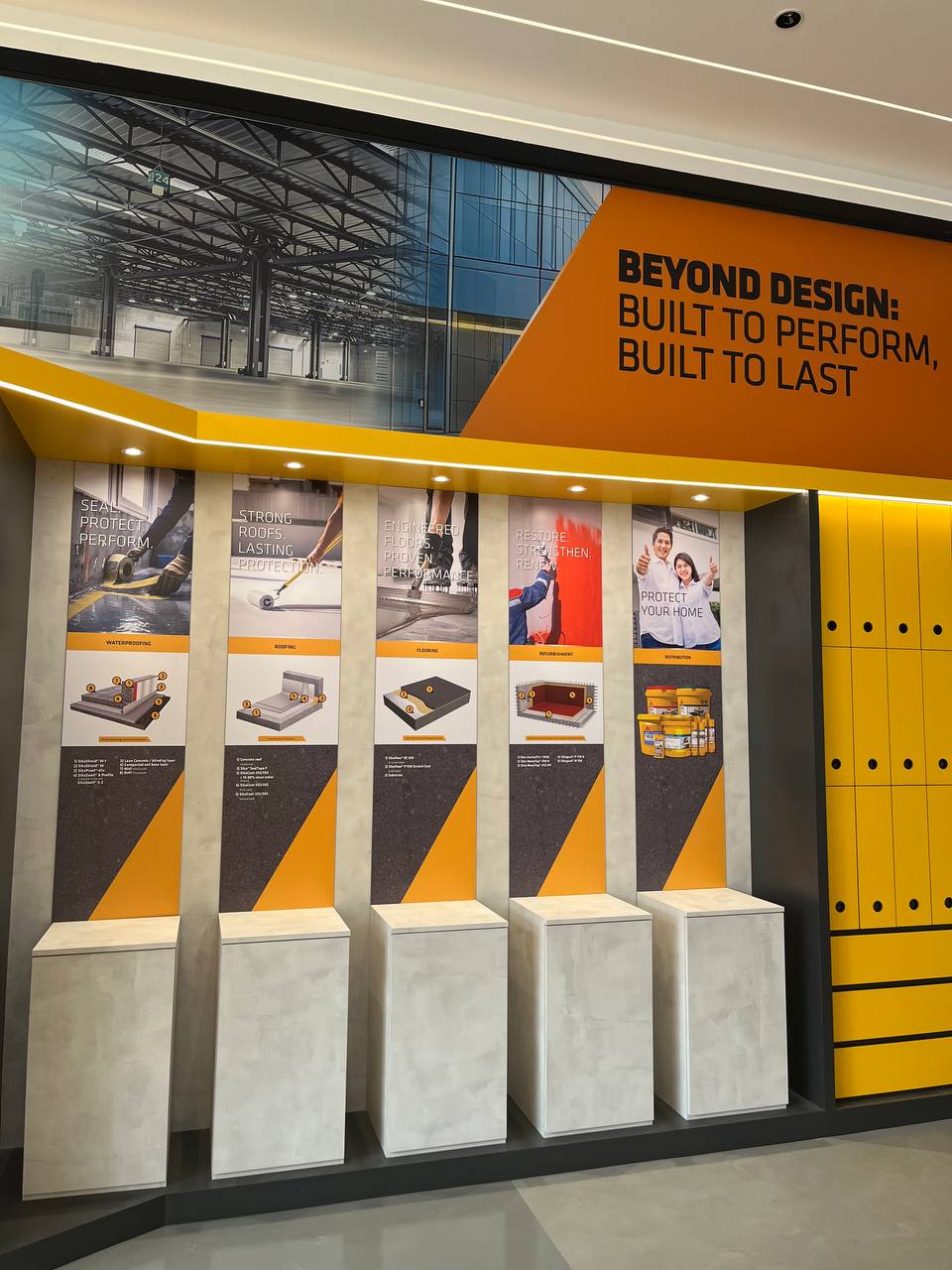 Vector Mars Kuala Lumpur showroom wall with five building-system displays